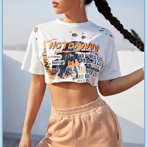 SHEIN White Graphic Crop Top
